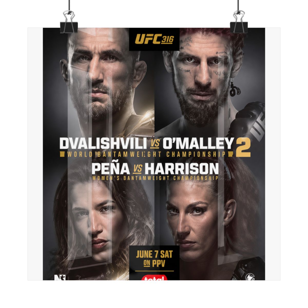 UFC 316 Poster: Dvalishvili vs O&;Malley 2, Peña vs Harrison - MMA Wall Art - alternate angle 2, merchandise